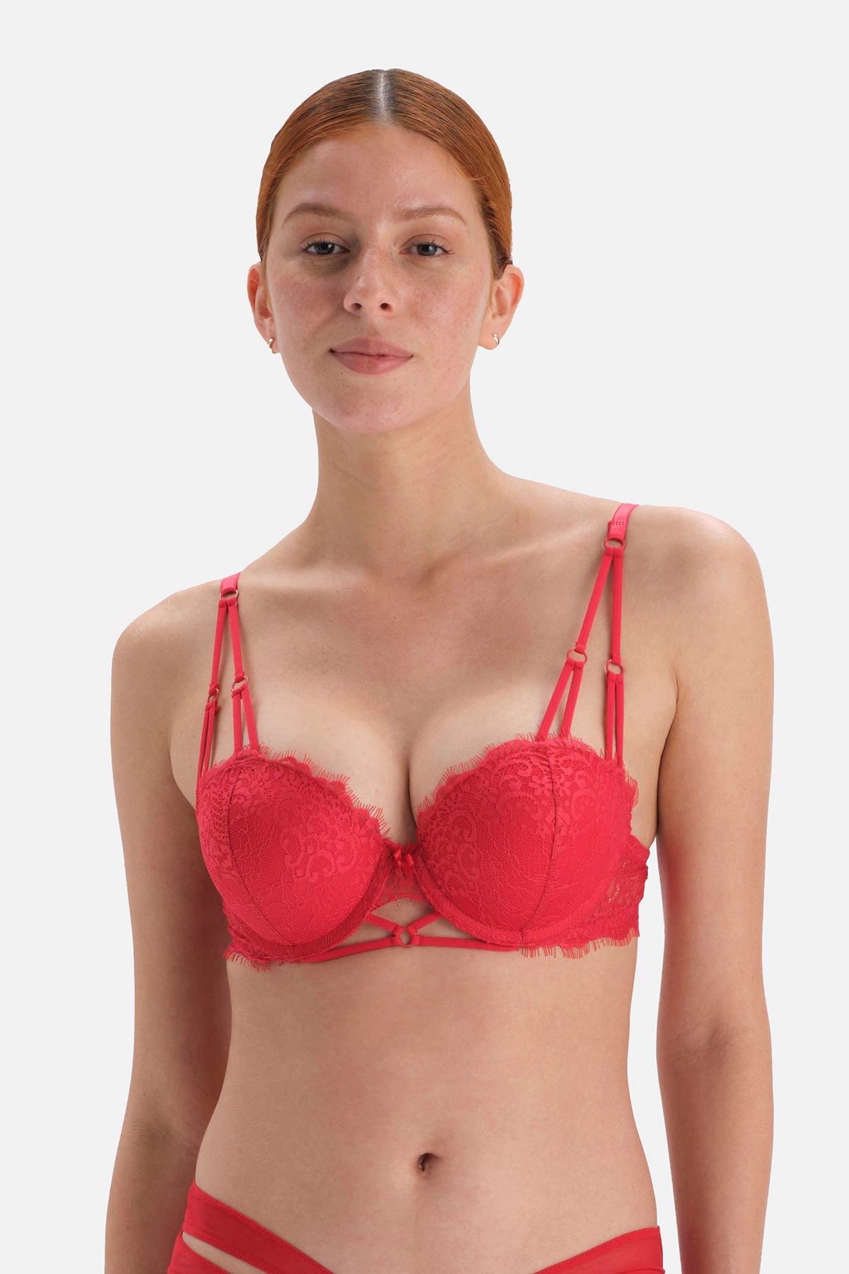 Kırmızı Tam Dolgulu Balenli Dantelli Sütyen