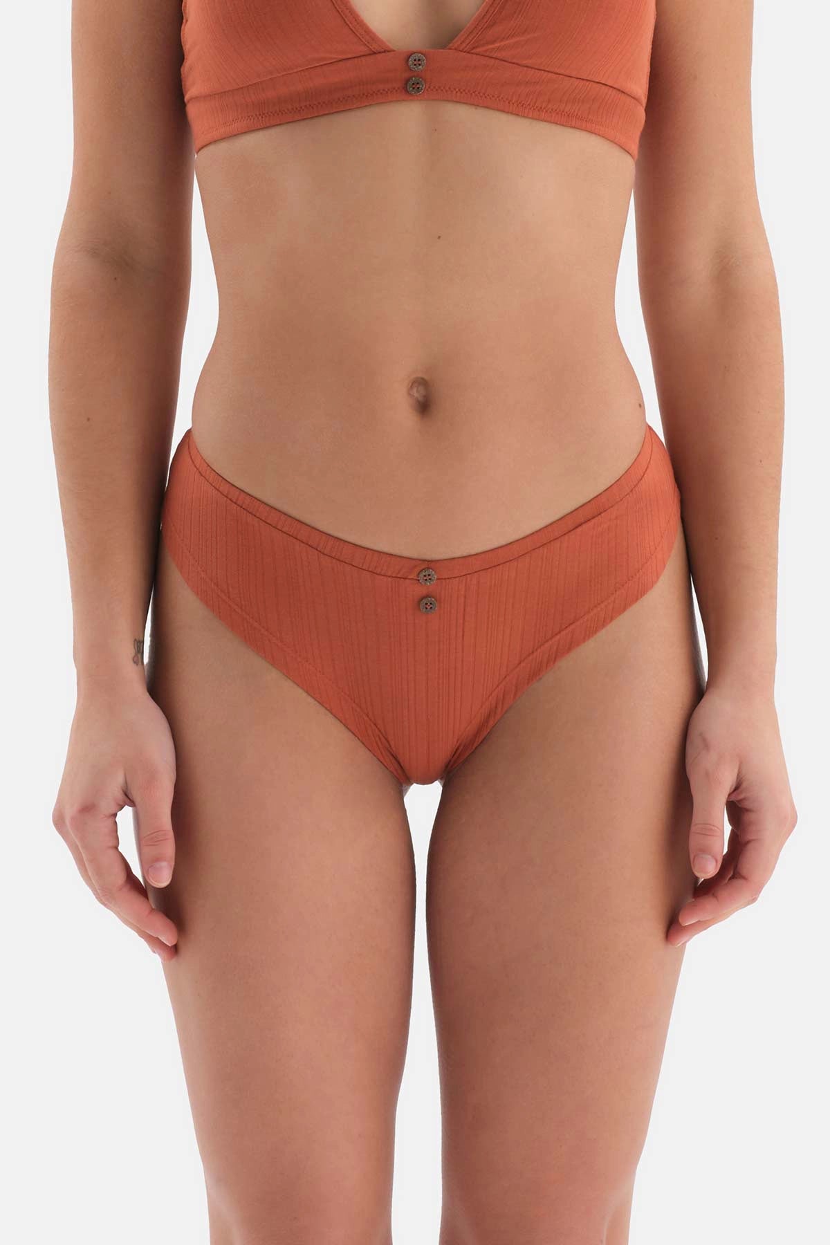 Terracota Düğme Detaylı Ribana Brazilian Külot