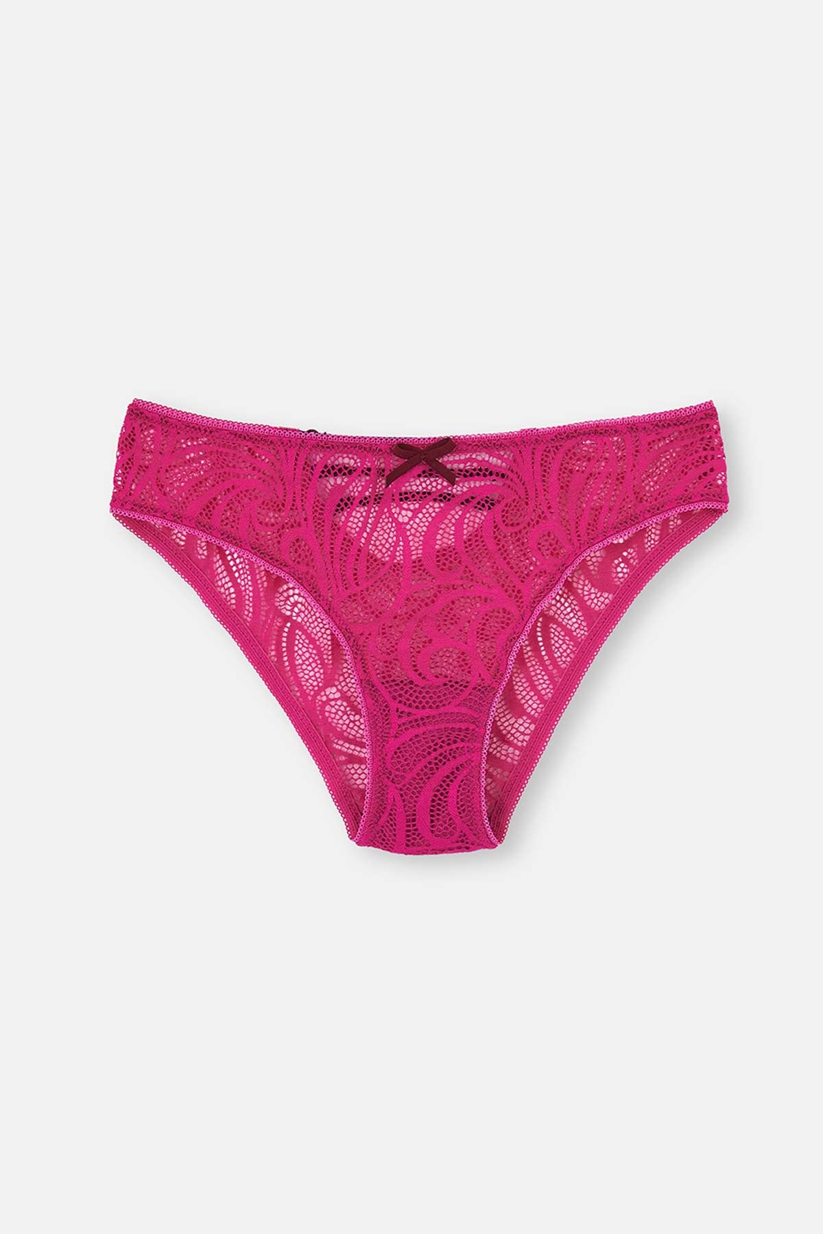 Fuşya Dantelli Şerit Detaylı Brazilian Külot