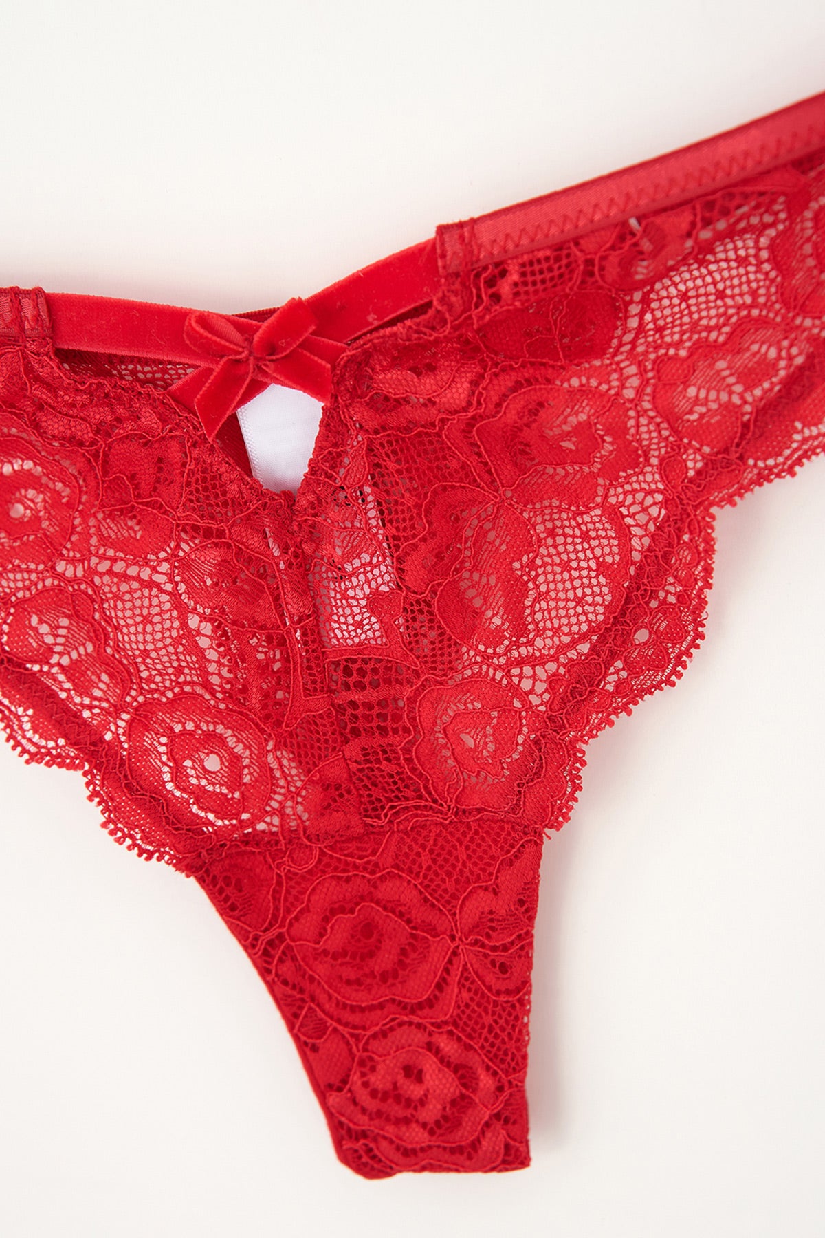 Kırmızı Bel Ayarlı Dantelli Tanga Külot