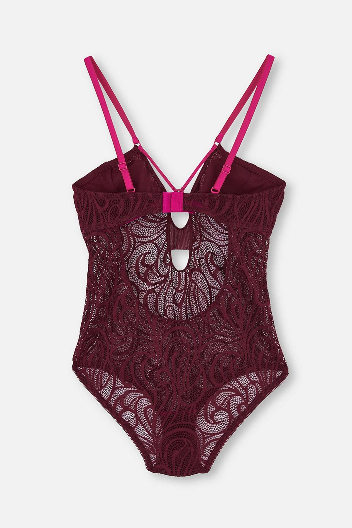Vişne Dekolteli Dantelli Bodysuit