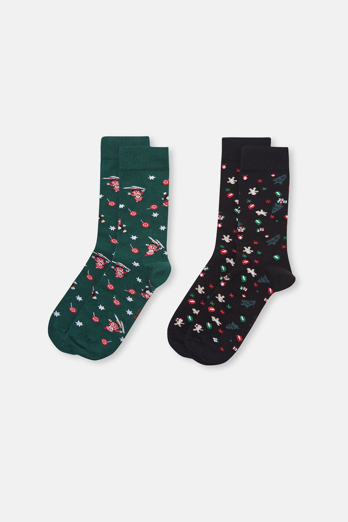 Yeşil-Siyah 2'li Yılbaşı Temalı Soket Çorap