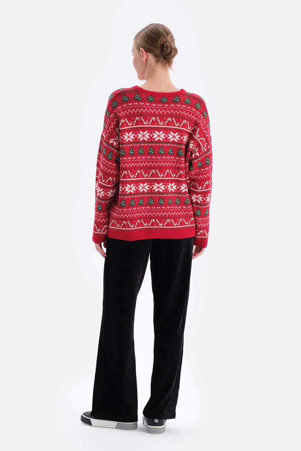 Kırmızı Yılbaşı Temalı Oversize Triko Kazak