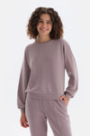 Açık Lila Bisiklet Yaka Uzun Kollu Sweatshirt