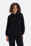 Siyah Kapüşonlu Basic Modal Sweatshirt