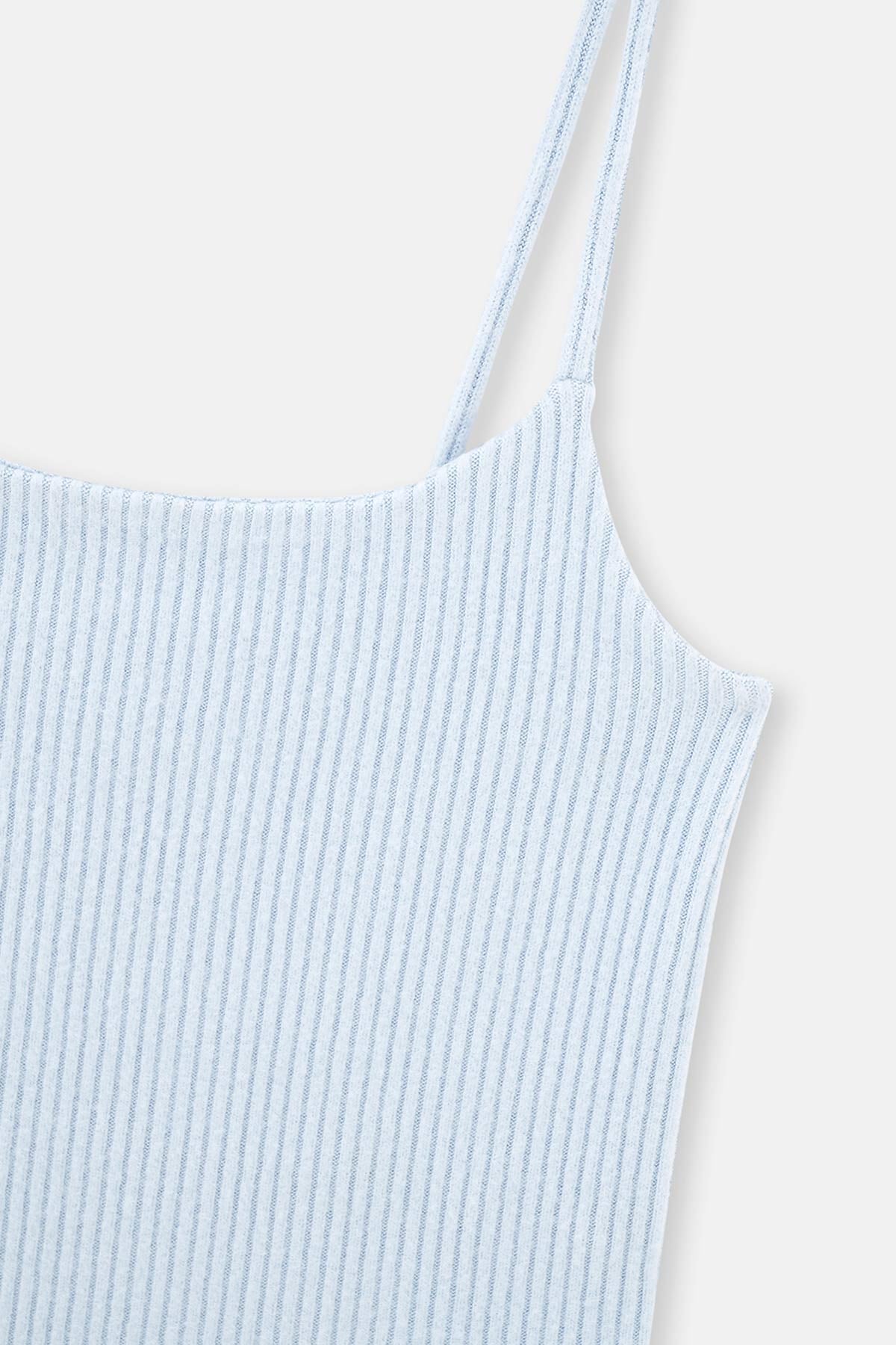 Mavi Ince Askılı Kaşkorse Atlet Pijama Üstü