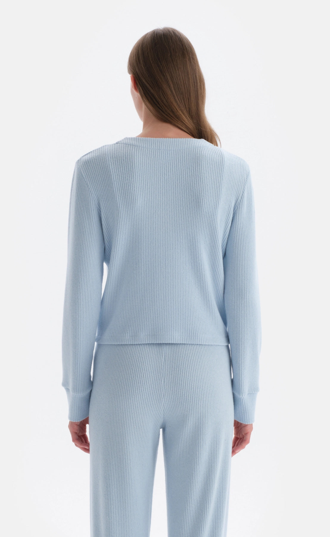 Mavi Düğme Detaylı Kaşkorse Hırka Pijama Üstü