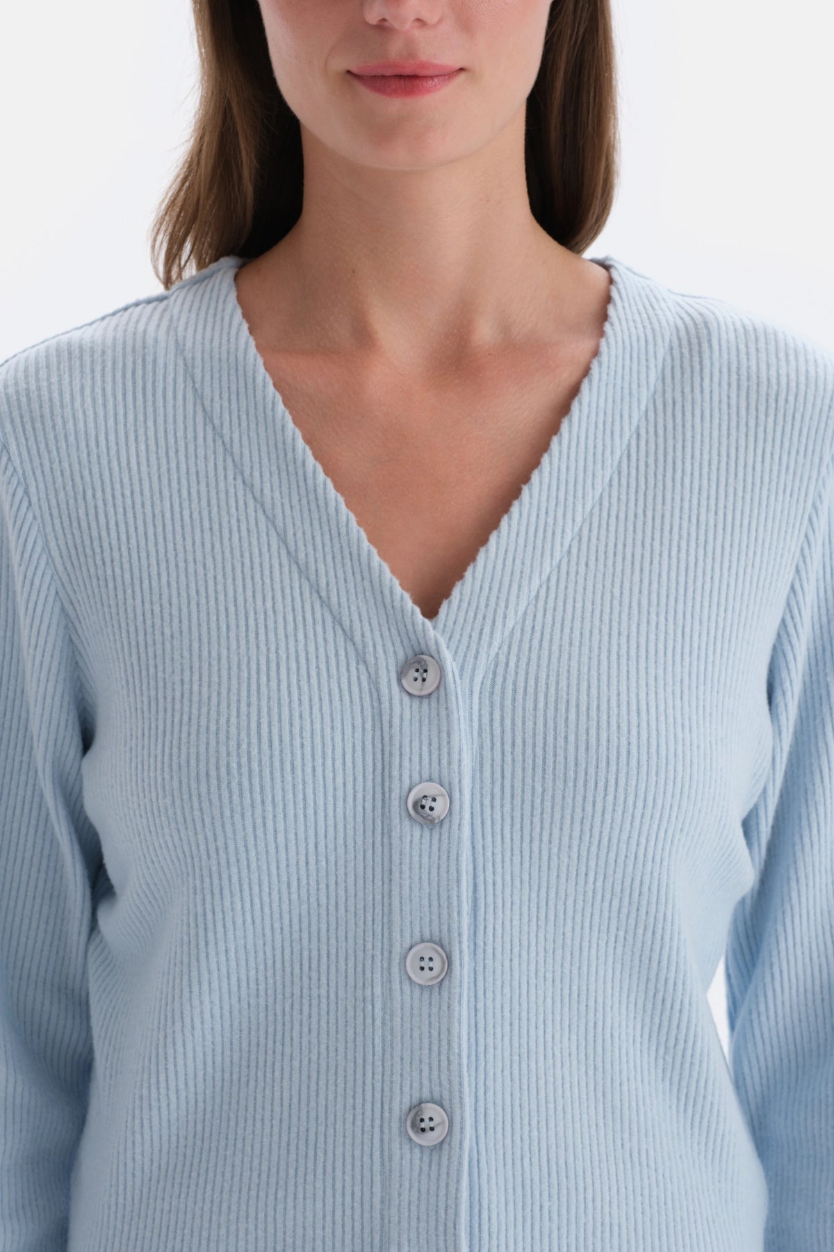 Mavi Düğme Detaylı Kaşkorse Hırka Pijama Üstü