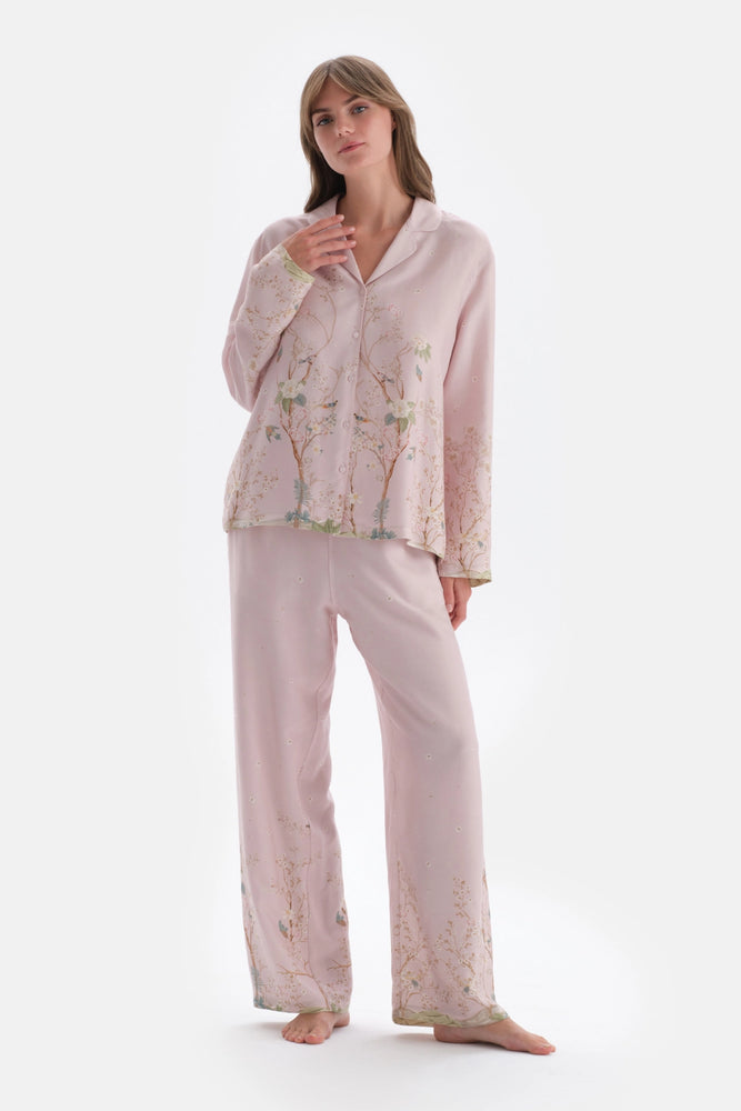 Açık Lila Metraj Baskılı Saten Pantolon Pijama Altı