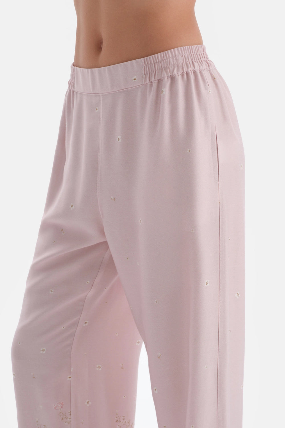 Açık Lila Metraj Baskılı Saten Pantolon Pijama Altı