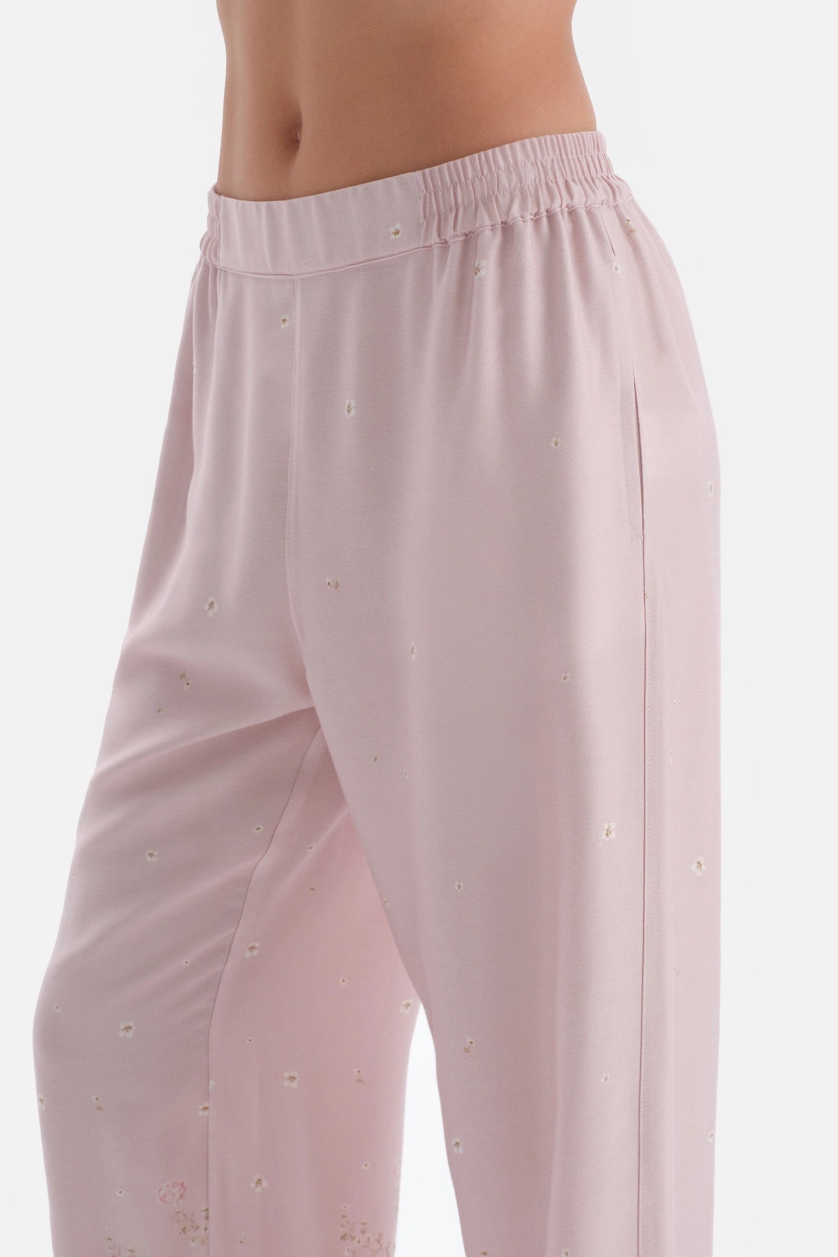 Açık Lila Metraj Baskılı Saten Pantolon Pijama Altı