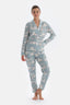 Açık Mavi Gömlek Yaka Bulut Baskılı Pijama Takımı