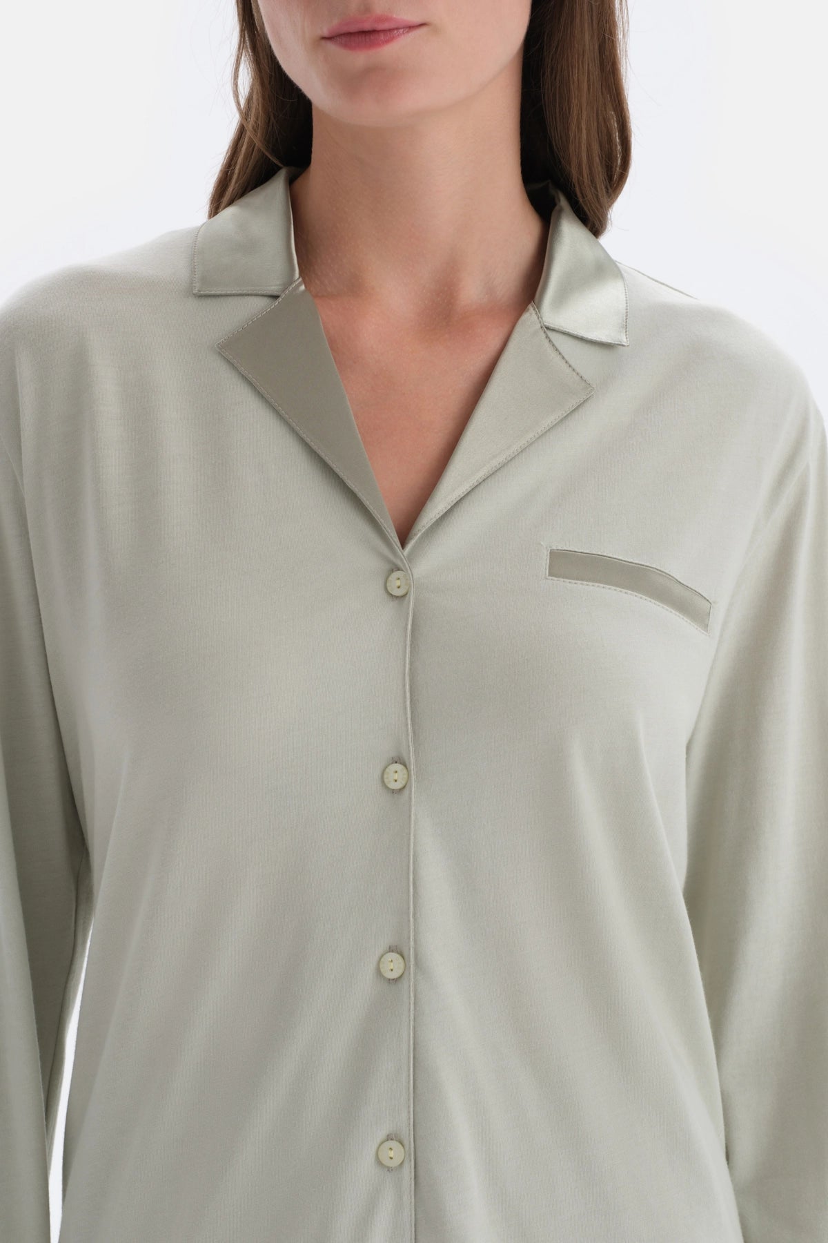 Açık Yeşil Saten Yaka Detaylı Örme Pijama Takımı