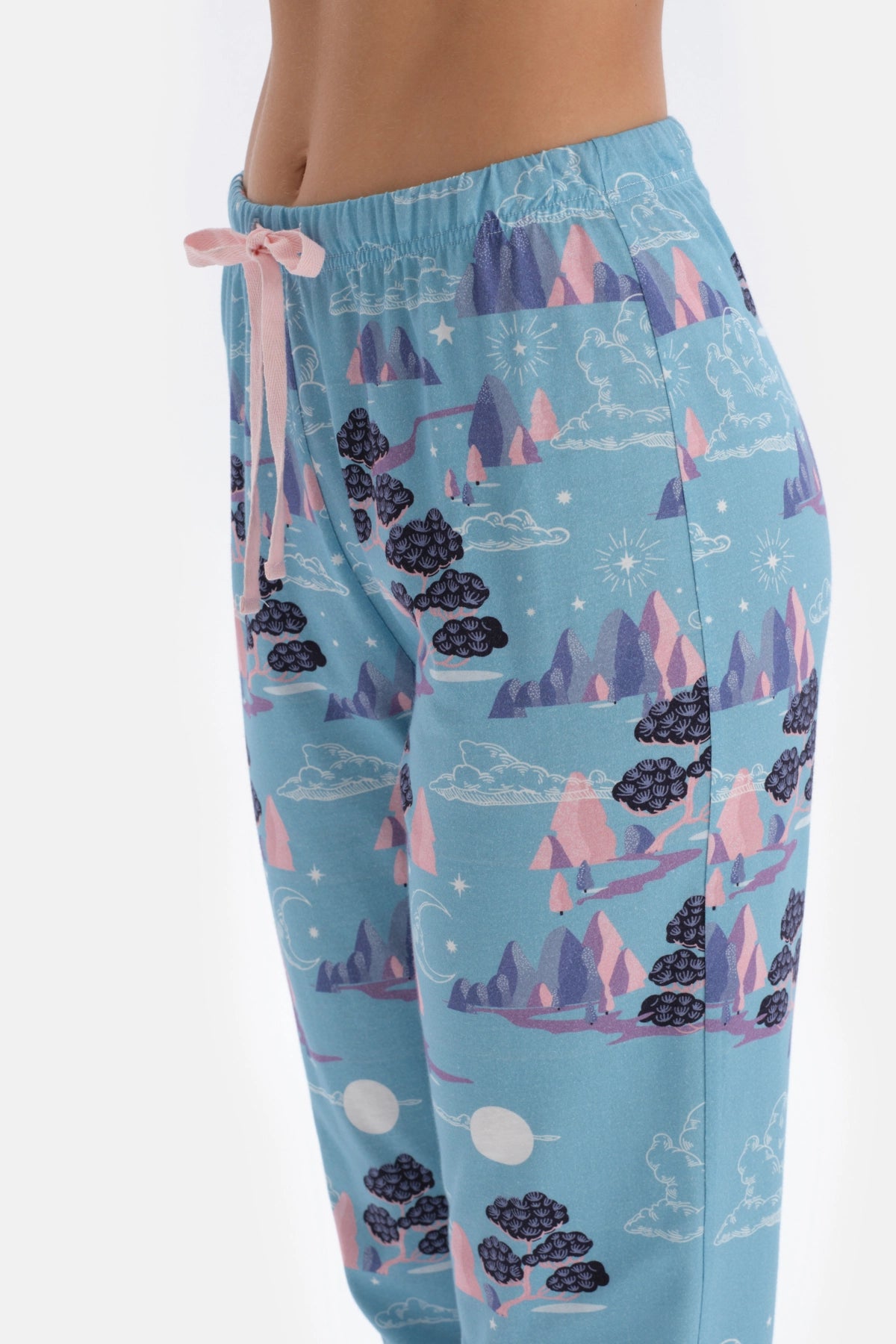 Açık Pembe Yarım Patlı Uzun Kollu Örme Pijama Takımı