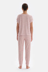 Açık Pembe Mıkroprınt Baskılı Örme Pijama Takımı