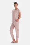 Açık Pembe Mıkroprınt Baskılı Örme Pijama Takımı