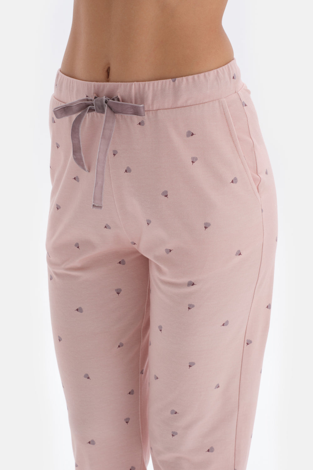 Açık Pembe Mıkroprınt Baskılı Örme Pijama Takımı