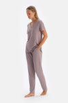 Açık Lila V Yaka Örme Pijama Takımı