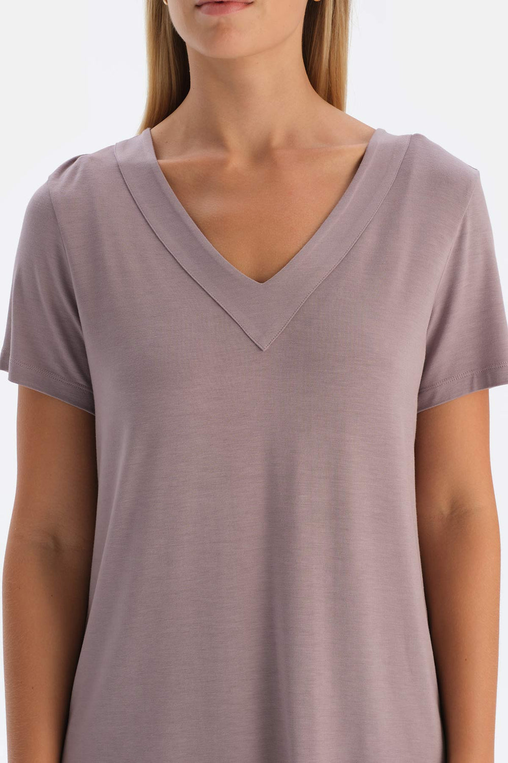 Açık Lila V Yaka Örme Pijama Takımı