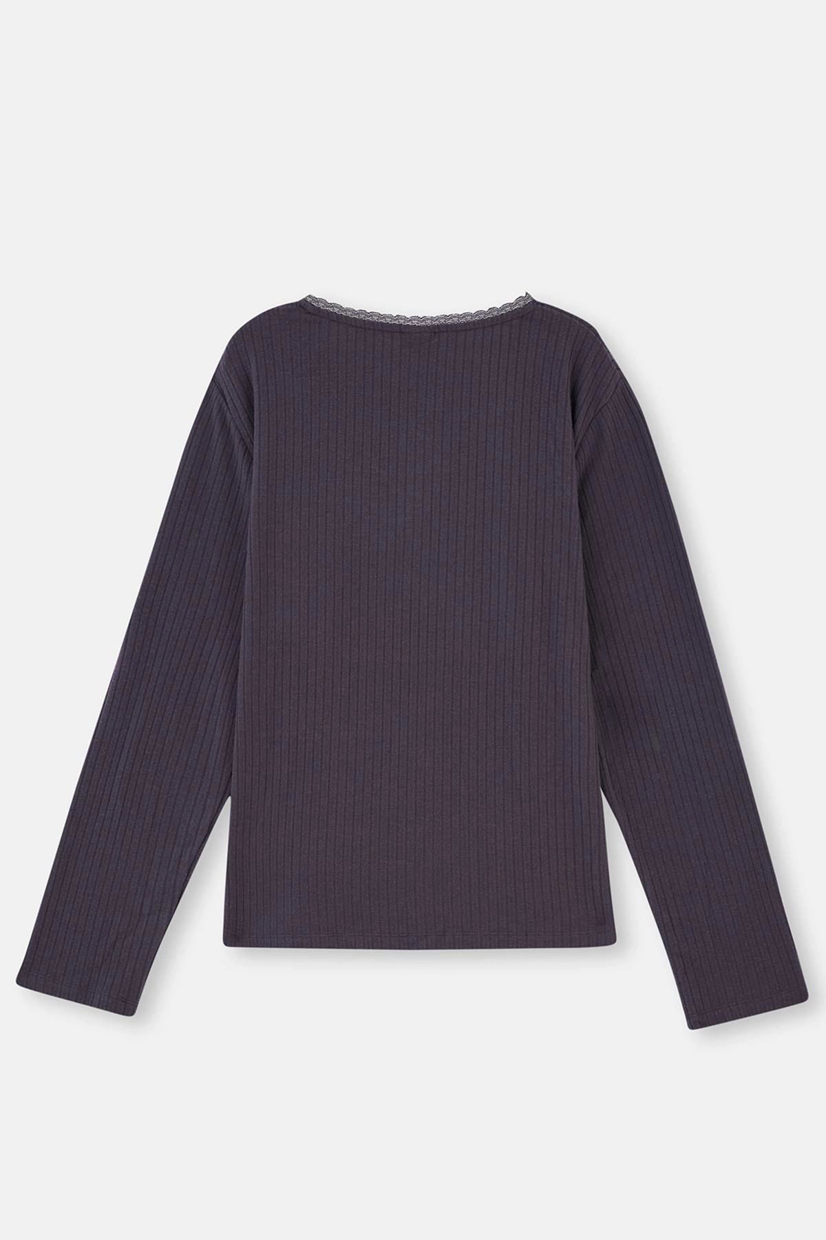 Antrasıt Dantel Detaylı Plus Size Viskon Pijama Takımı