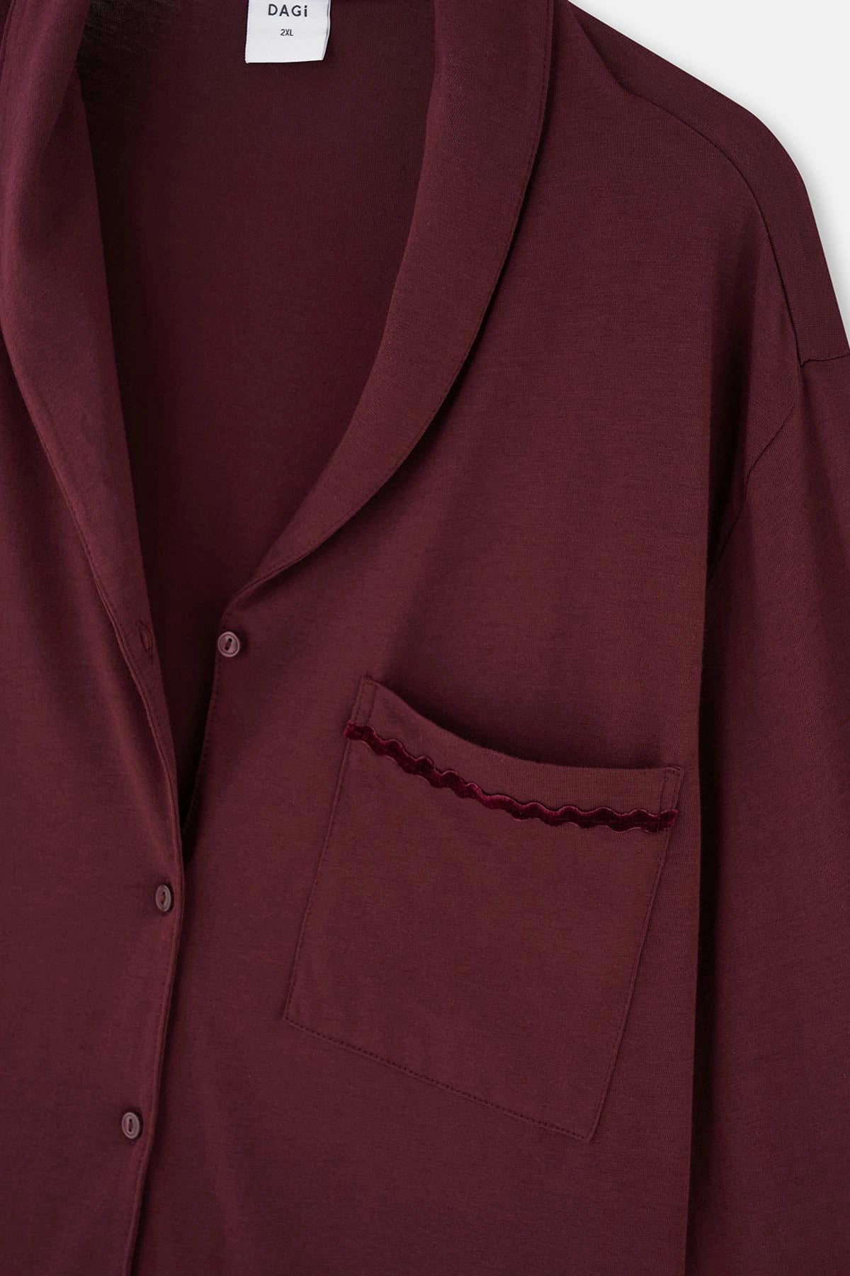 Bordo Kadife Şerit Detaylı Plus Size Pijama Takımı