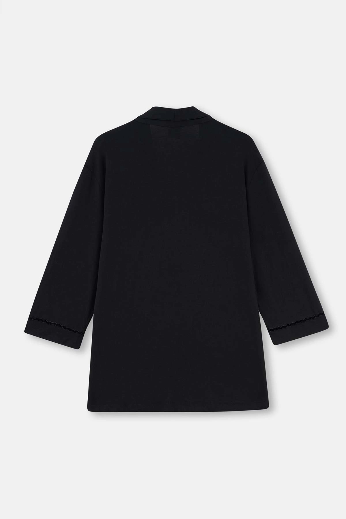 Siyah Kadife Şerit Detaylı Plus Size Pijama Takımı