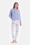 Açık Mavi Baskı Detaylı Bisiklet Yaka Pijama Takımı