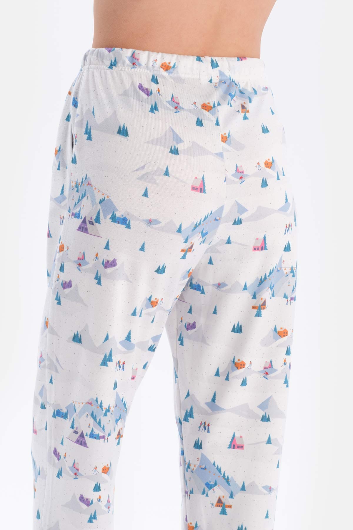 Açık Mavi Baskı Detaylı Bisiklet Yaka Pijama Takımı