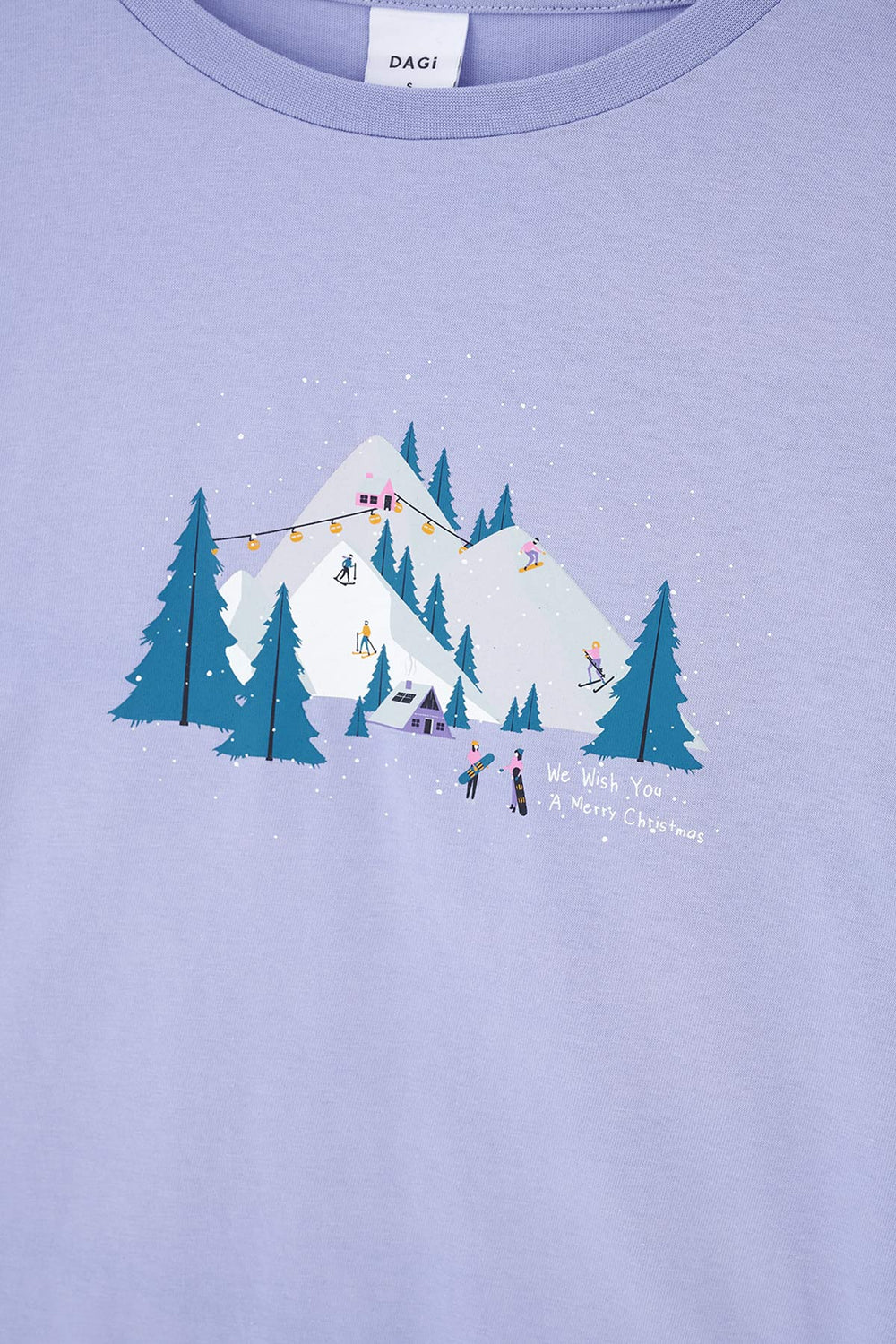 Açık Mavi Baskı Detaylı Bisiklet Yaka Pijama Takımı