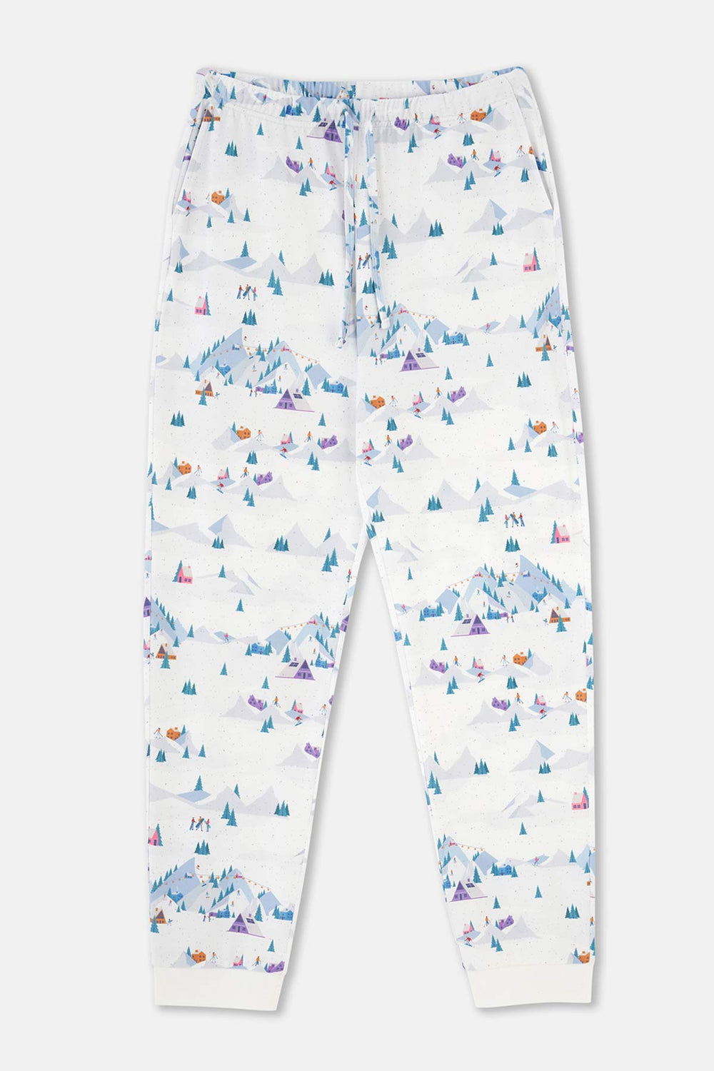 Açık Mavi Baskı Detaylı Bisiklet Yaka Pijama Takımı