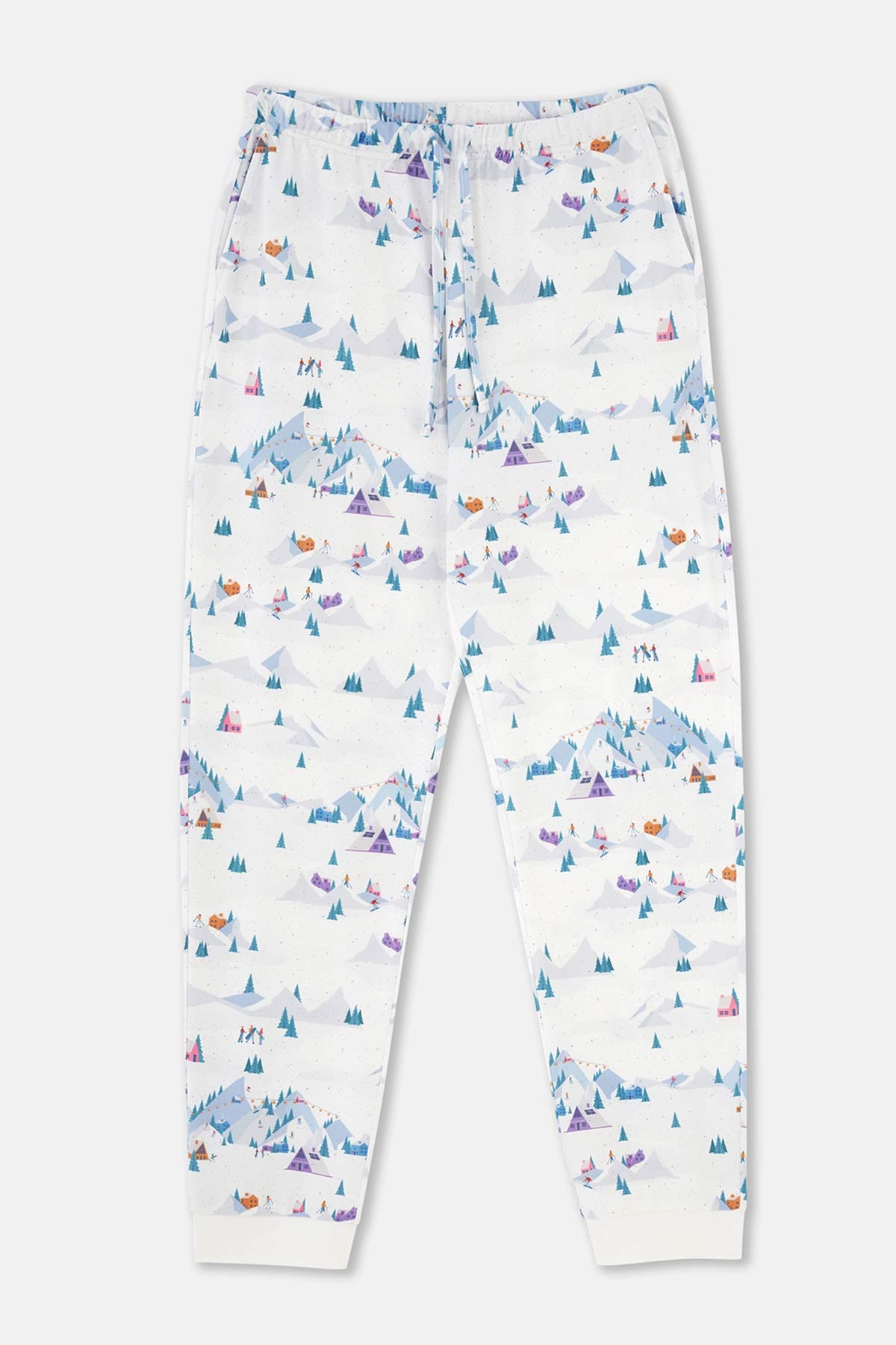 Açık Mavi Baskı Detaylı Bisiklet Yaka Pijama Takımı