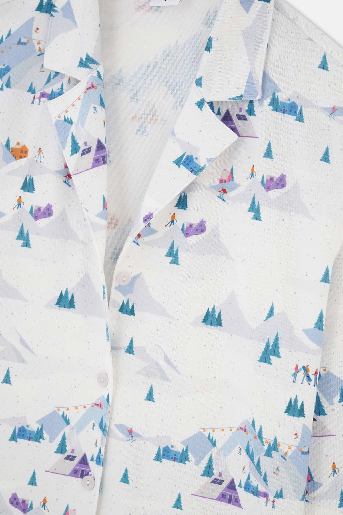 Beyaz Metraj Baskılı Gömlek Pantolon Pijama Takımı