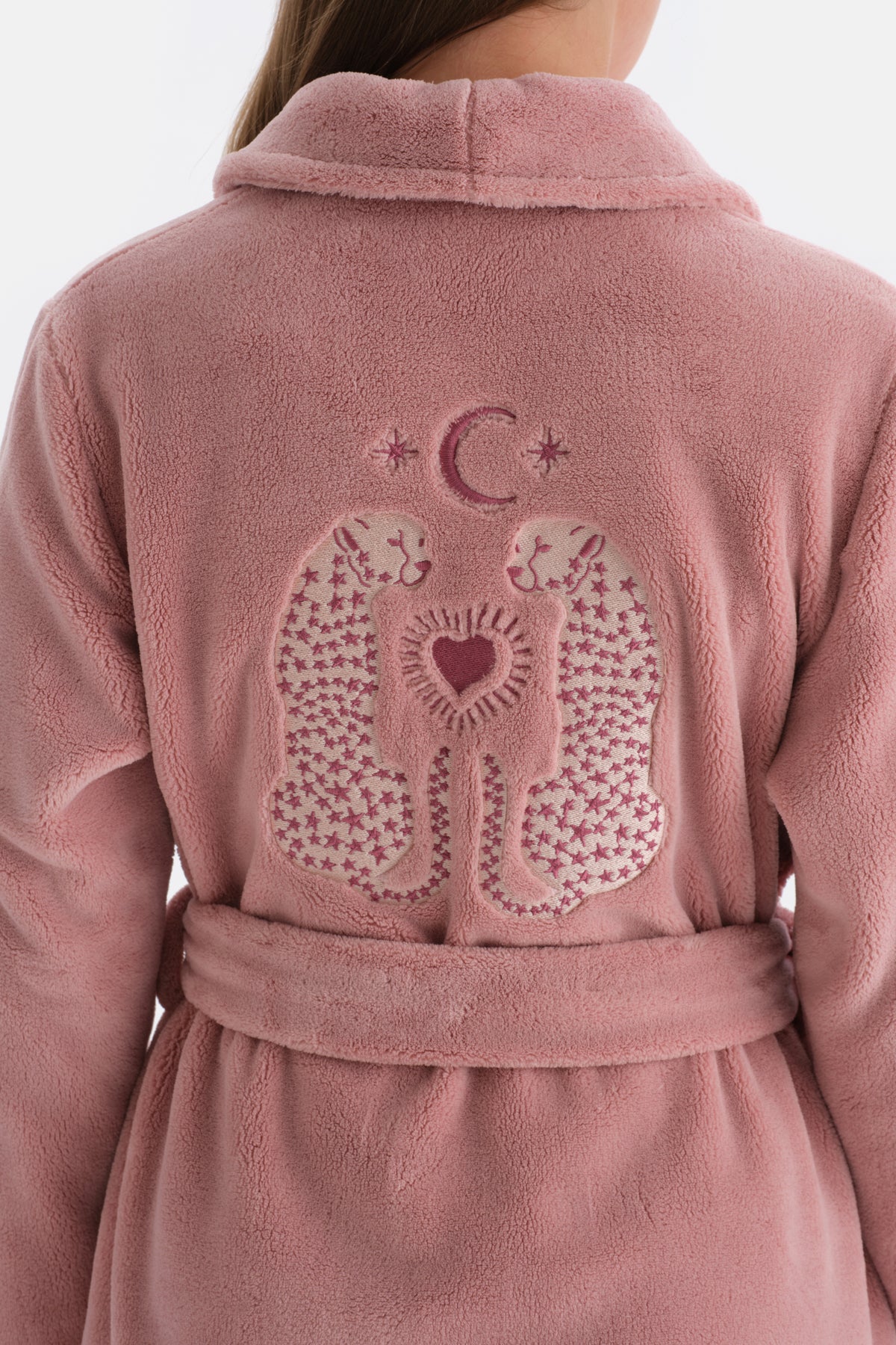 Pembe Nakış Detaylı Polar Sabahlık