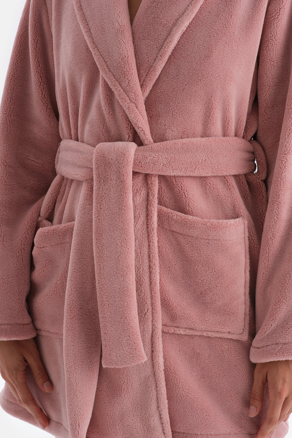 Pembe Nakış Detaylı Polar Sabahlık