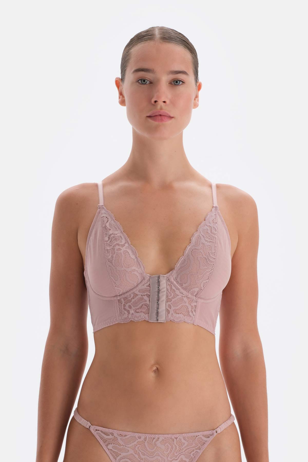 Soft Pembe Soft Dantel Ve Tül Detaylı Balenli Bralet
