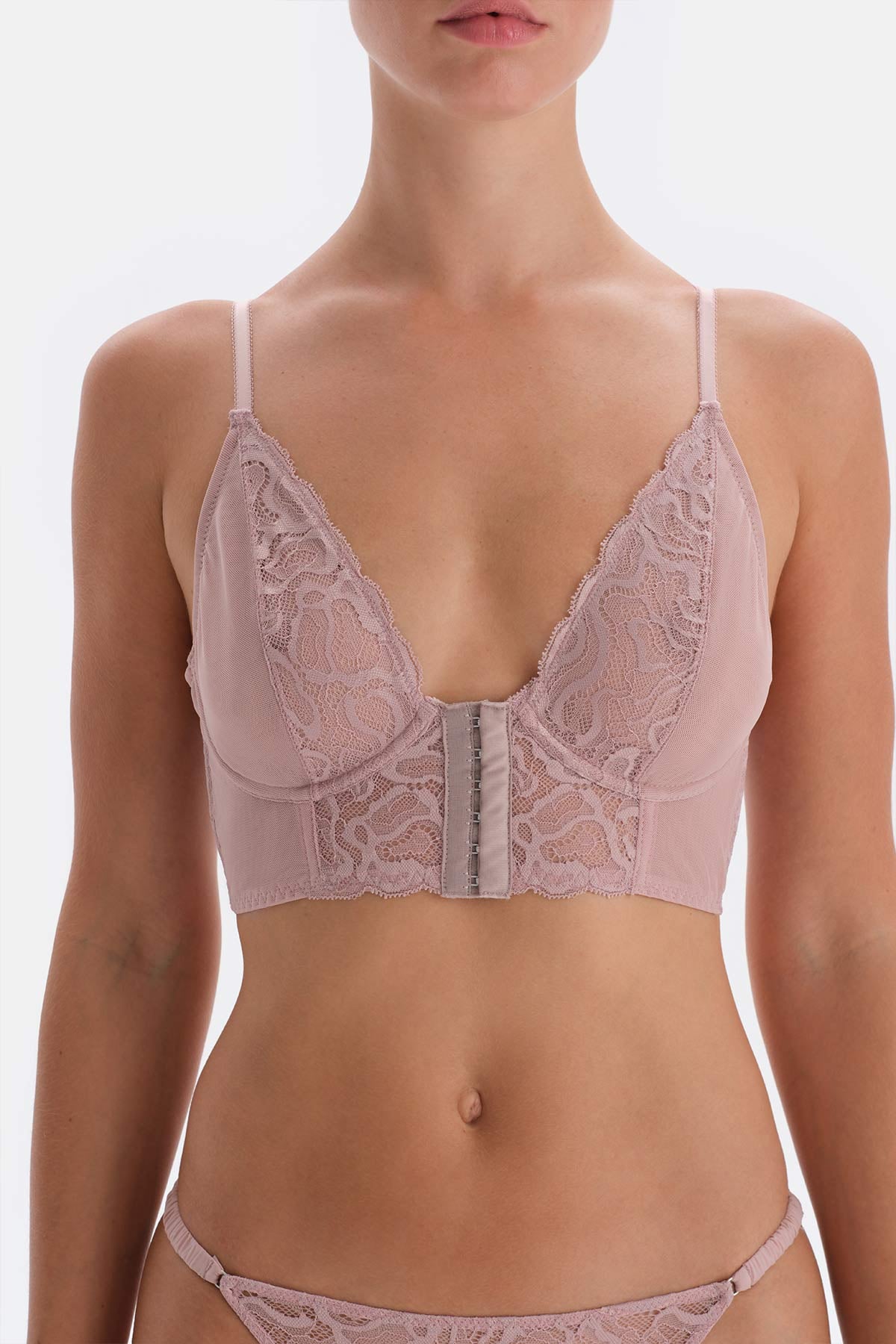 Soft Pembe Soft Dantel Ve Tül Detaylı Balenli Bralet