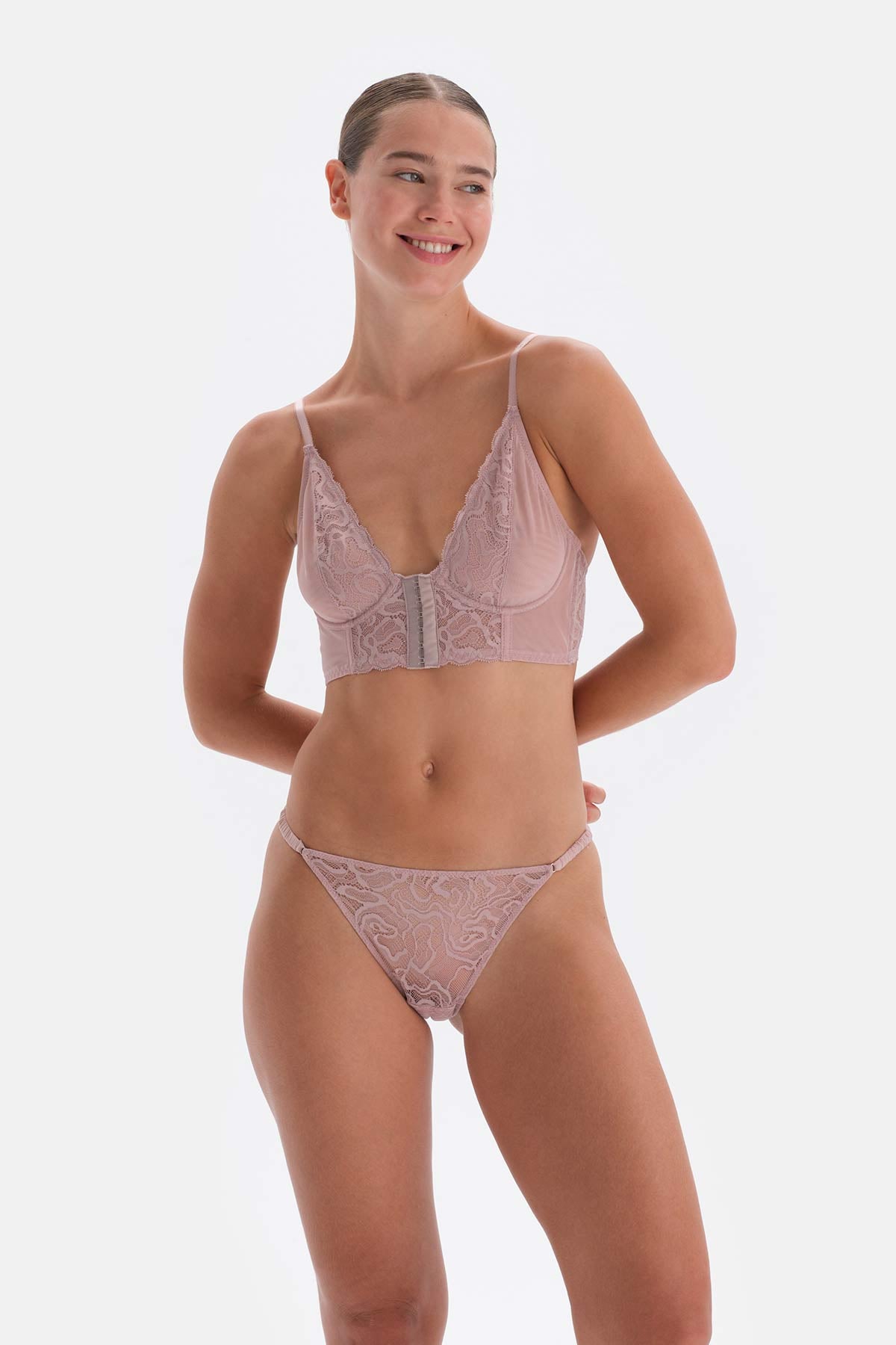 Soft Pembe Soft Dantel Ve Tül Detaylı Balenli Bralet
