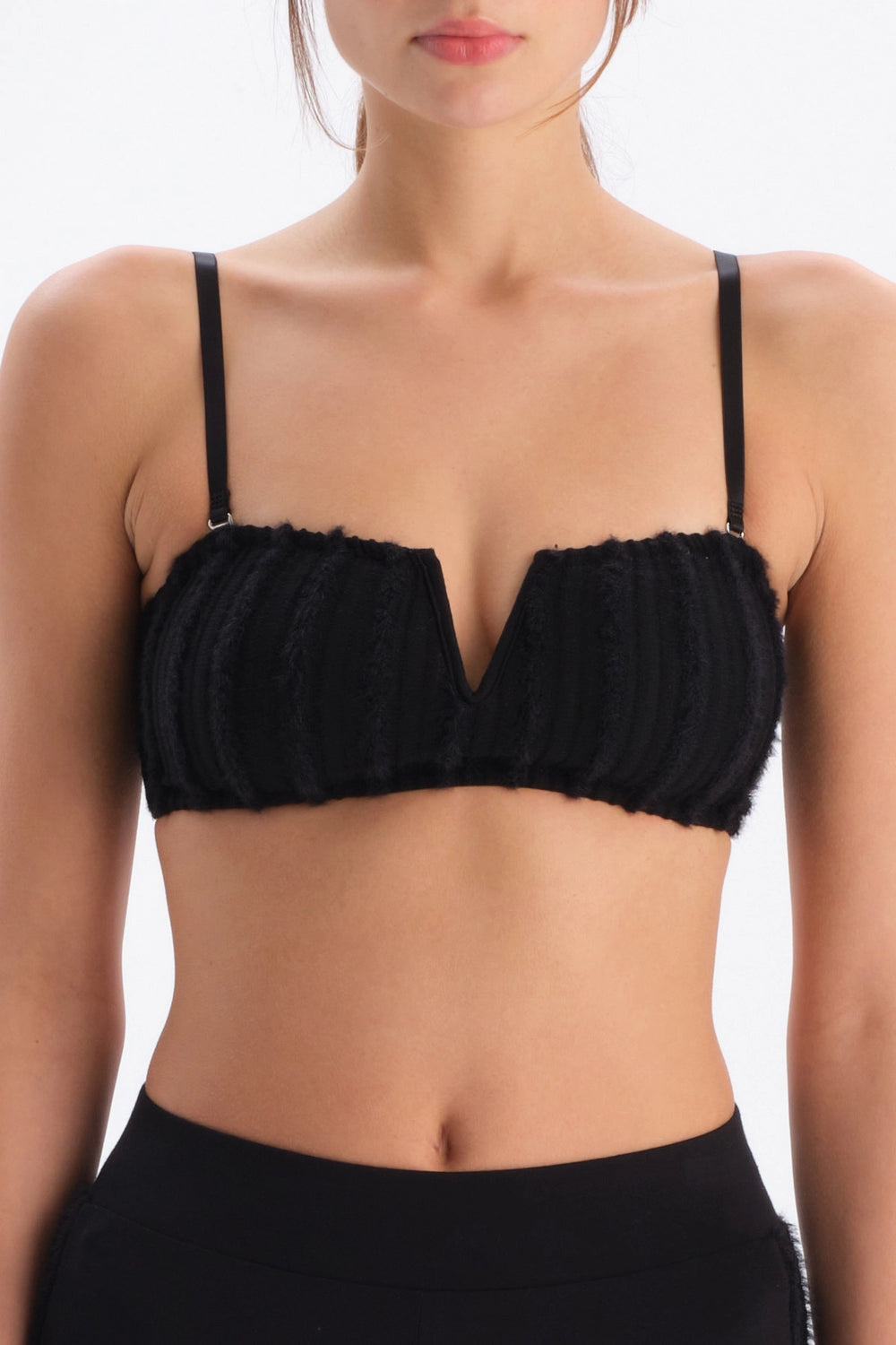 Siyah Dantel Derin V Detaylı Büstiyer