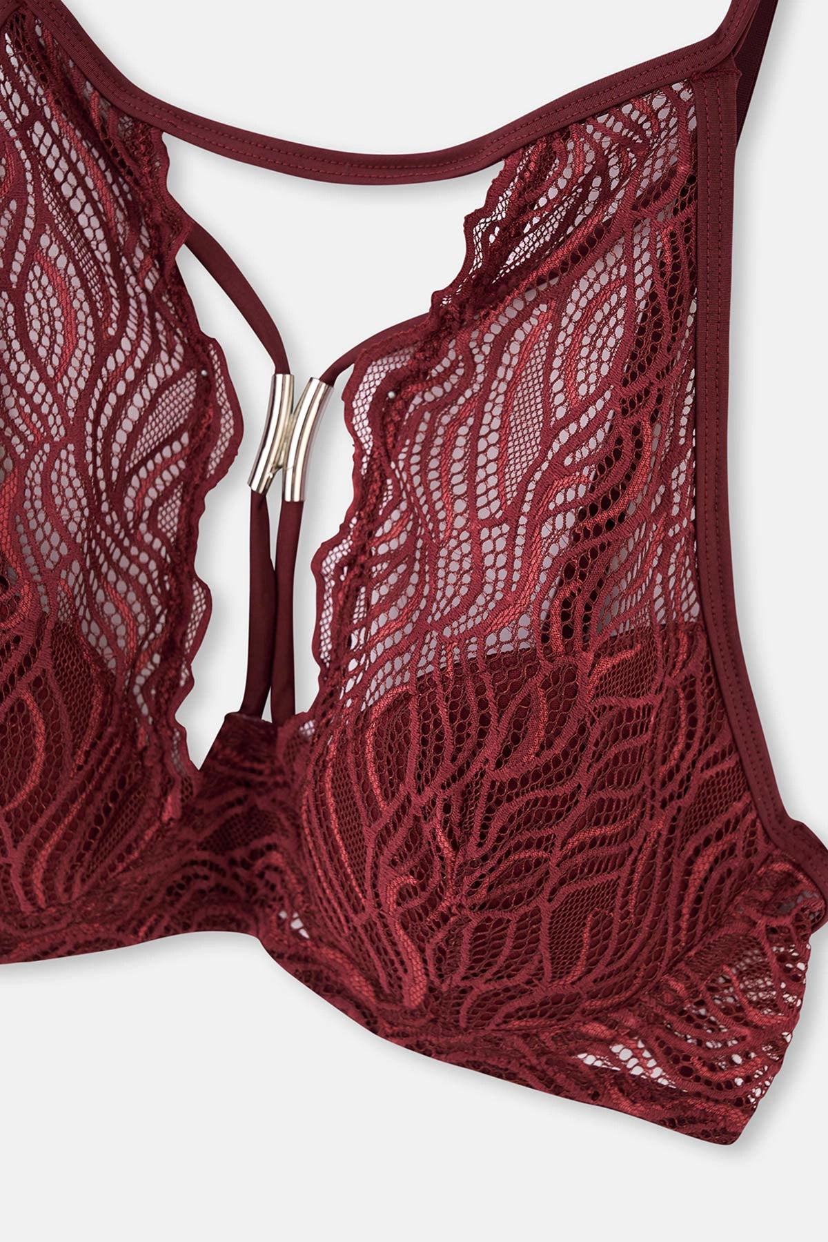 Bordo Dantelli Dolgusuz Balenli Sütyen