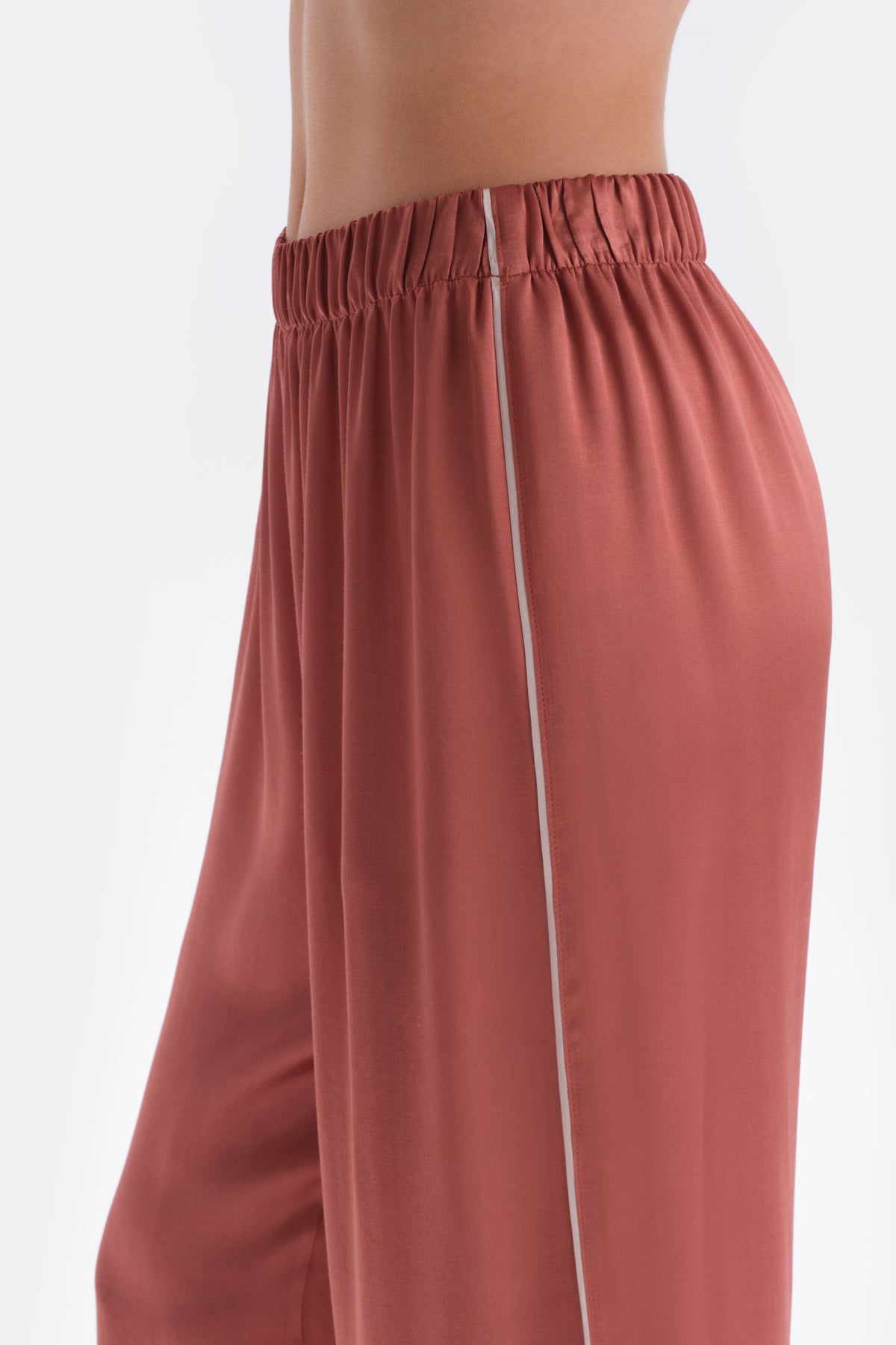 Kiremit Biye Detaylı Saten Pantolon Pijama Altı