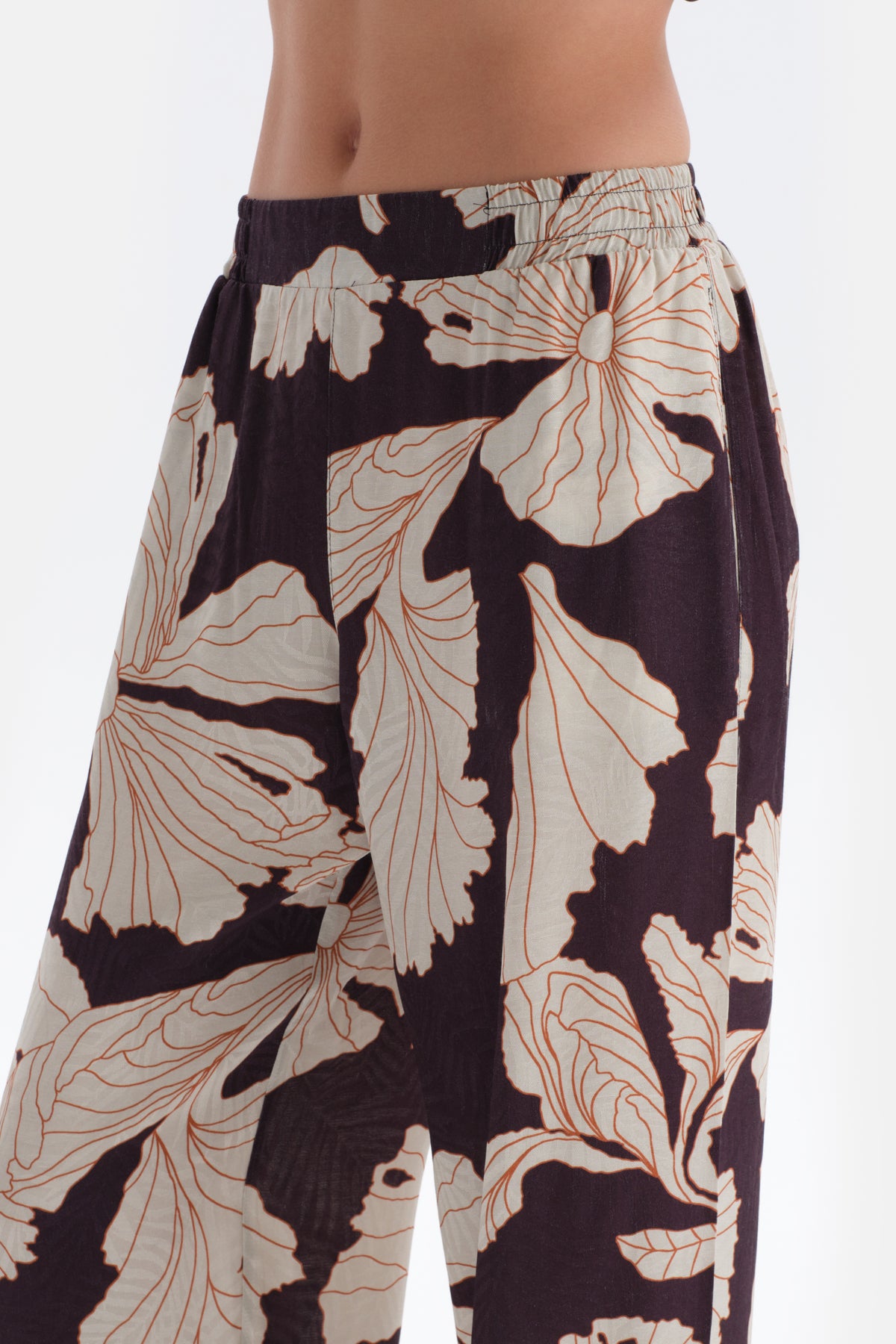 Mor Çiçek Baskı Detaylı Saten Pantolon Pijama Altı