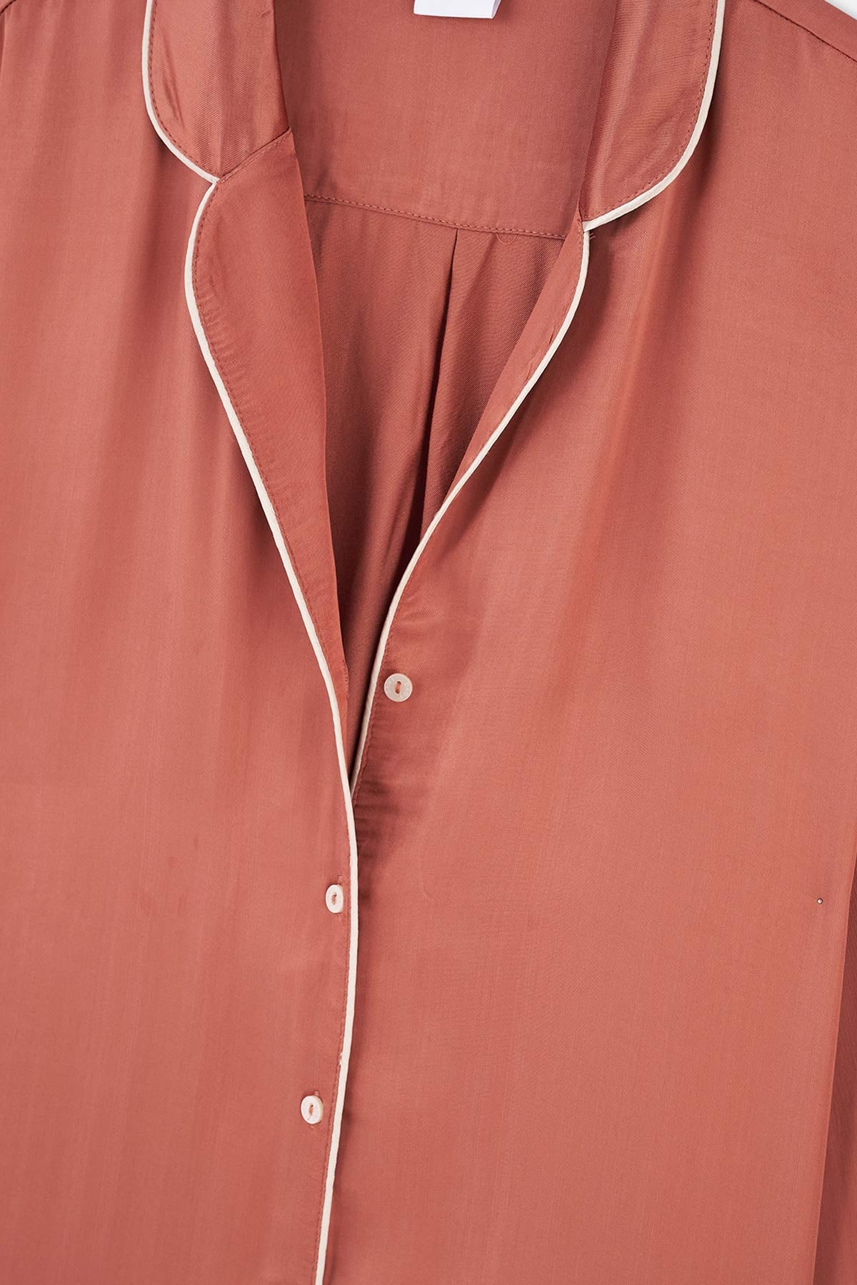 Kiremit Biye Detaylı Dokuma Gömlek Pijama Üstü