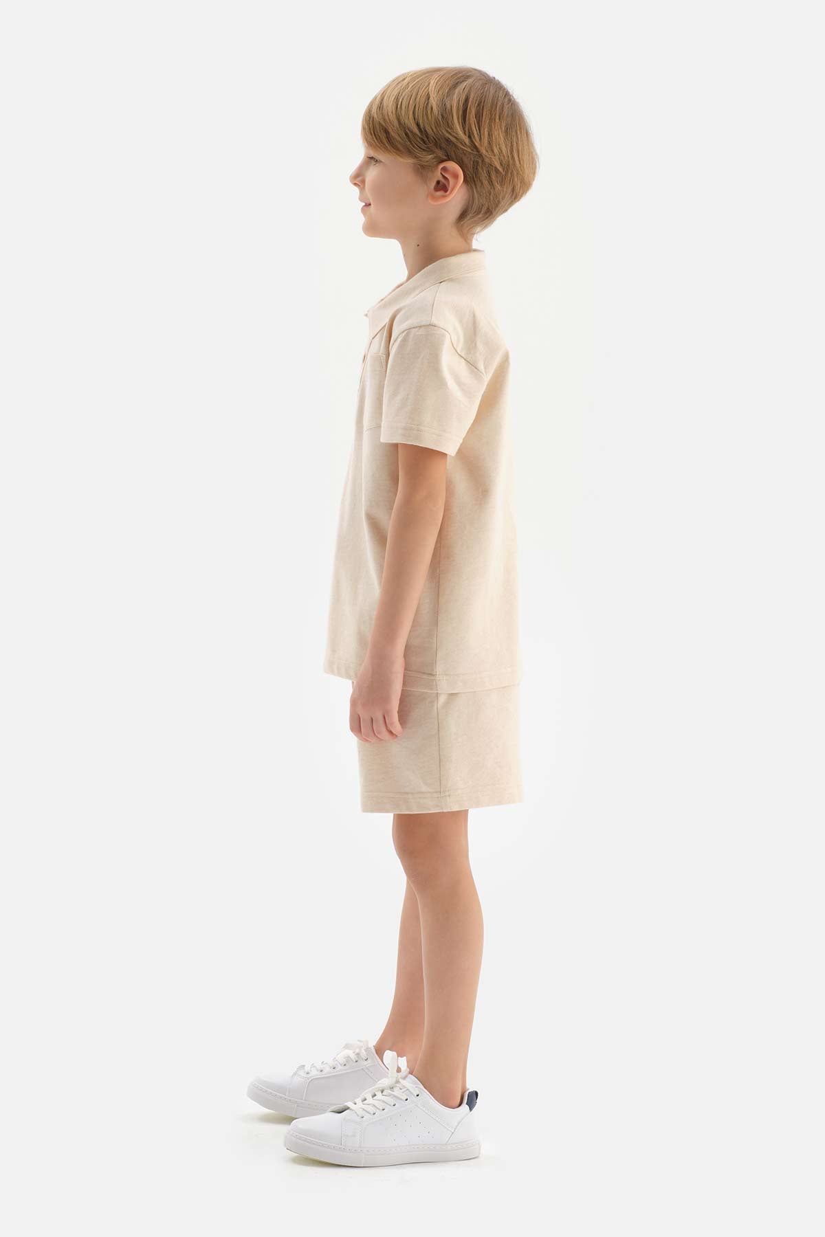 Bej Doğal Renkli Polo Yaka Unısex Tişört