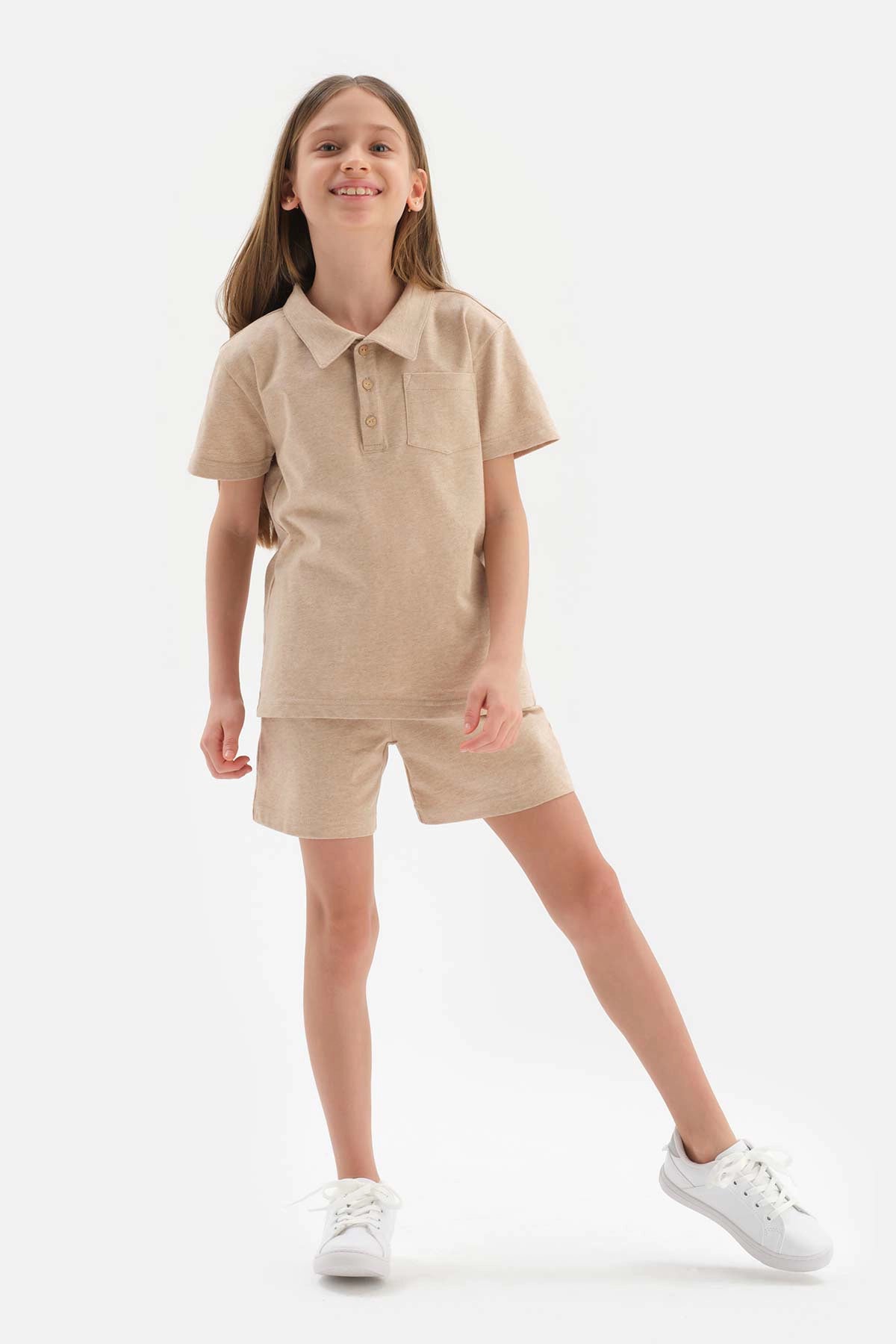 Kahverengi Doğal Renkli Polo Yaka Unısex Tişört