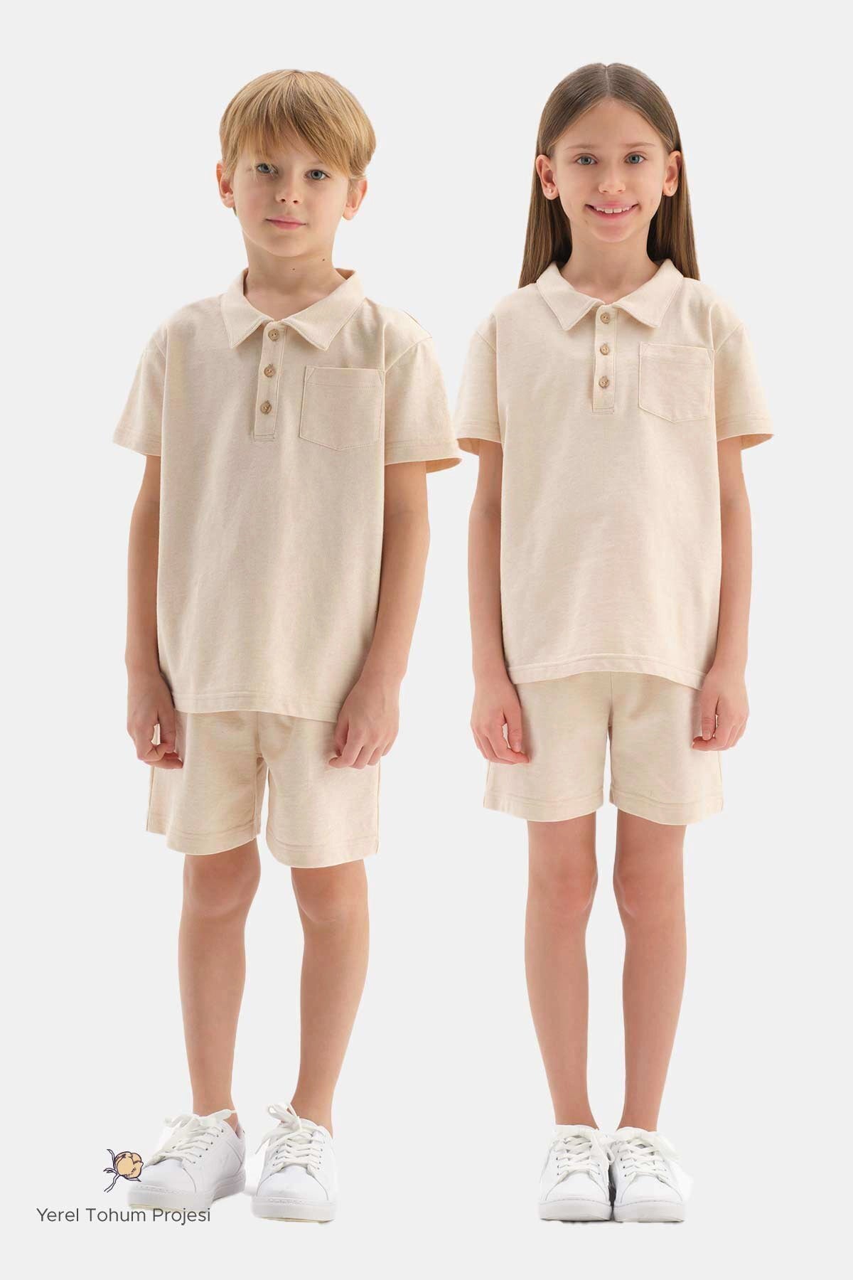 Bej Doğal Renkli Iki Iplik Unısex Şort