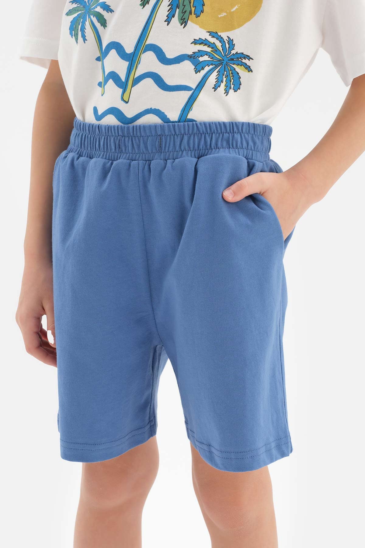 Beyaz Erkek Çocuk Baskılı Kısa Kol Şortlu Pijama Takımı