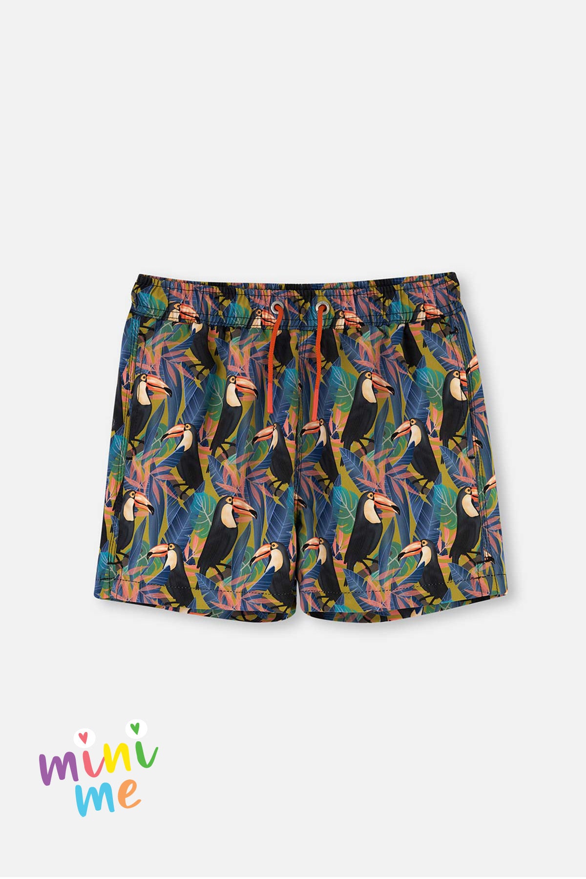 Siyah - Yeşil Tucan Desenli Deniz Şortu