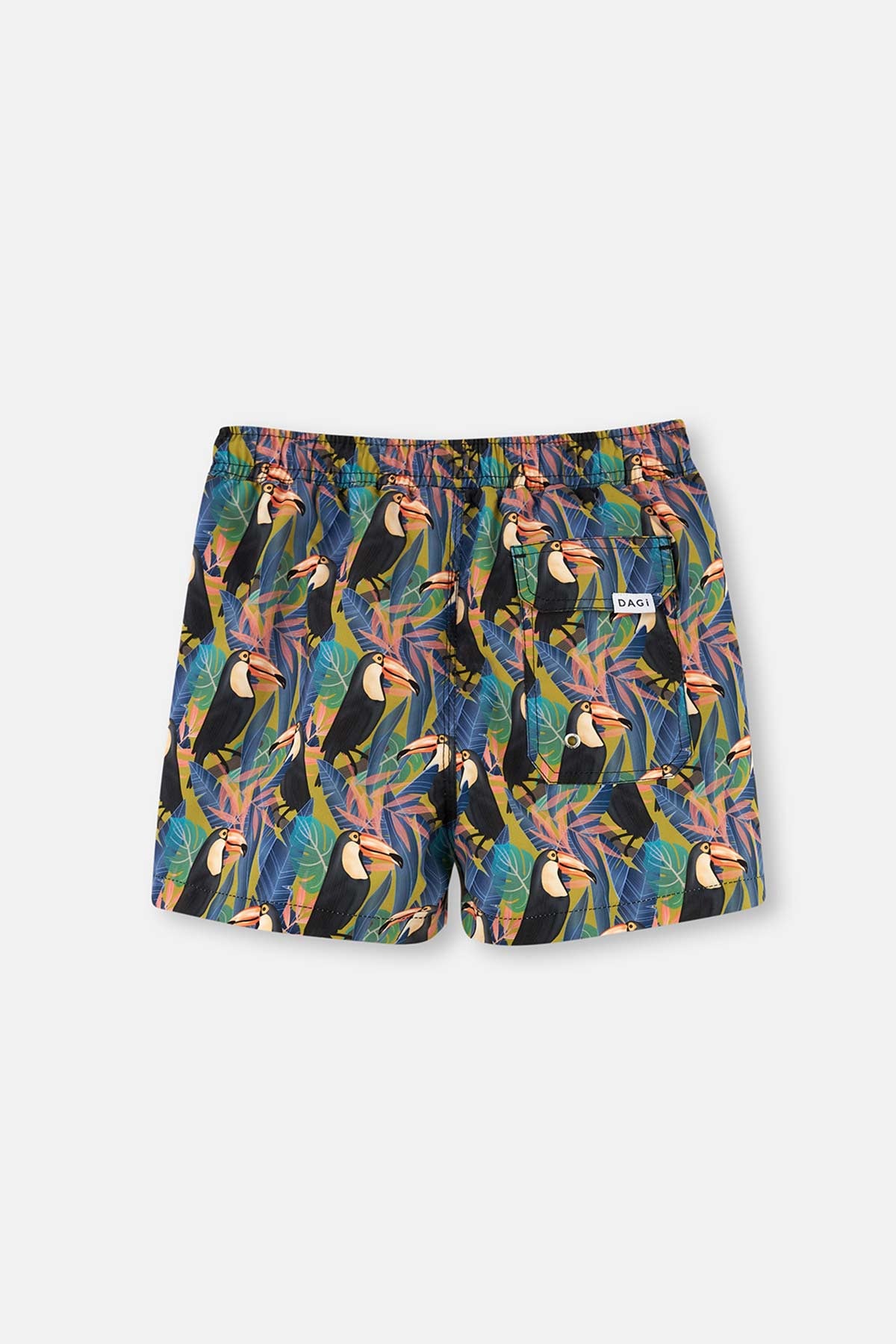 Siyah - Yeşil Tucan Desenli Deniz Şortu