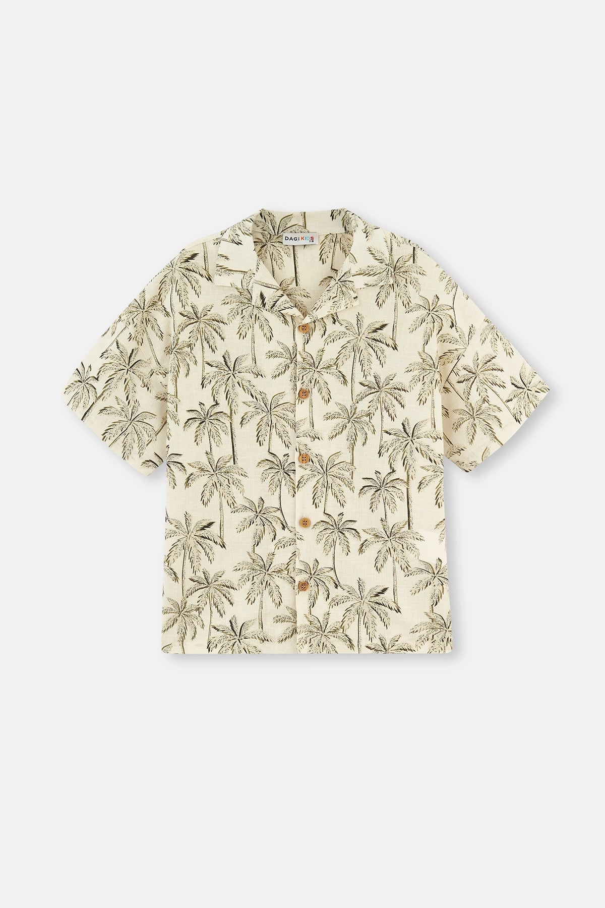 Bej Keten Palmiye Desenli Gömlek