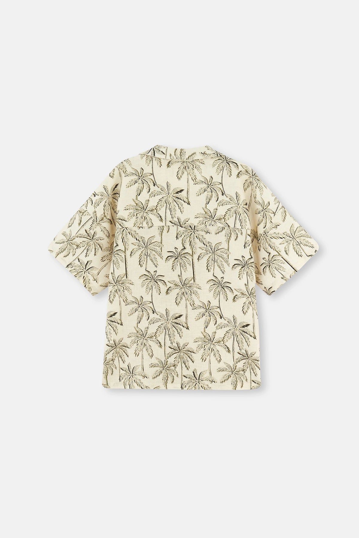 Bej Keten Palmiye Desenli Gömlek